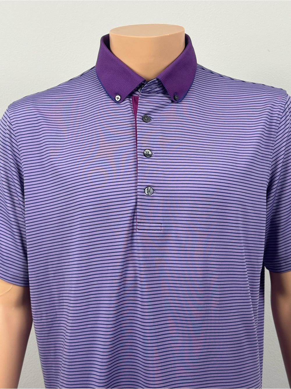 Greyson Purple Striped Polo with Deep Purple Contrast Collar